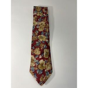 Van Heusen Vtg Men's Floral Necktie Red Burgundy Green Yellow Blue